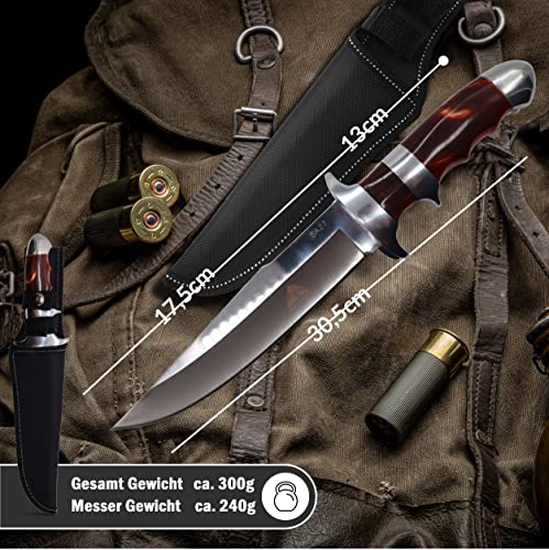 Foto von Krollmann by GER-SABER Jagdmesser festehende Clip-Point-Klinge inkl. Gürtelholster 30,5cm Einhandmesser - Outdoor Messer für jedes Abenteuer, Survival Bowiemesser für Camping, Jagd, Wandern (SA27)