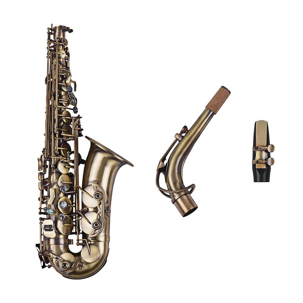 Saxofón Alto en mi Bemol con Acabado Antiguo, Carcasa de saxofón, patrón de Tallado de Llaves, Instrumento de Viento de Madera con Estuche de Transporte Acolchado, Guantes, paño