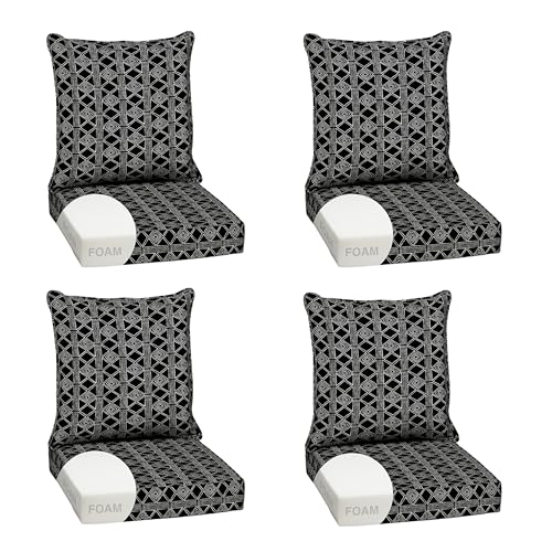 Image of Arden Outdoor Foam Deep Seat Cushion Set, 4-Pack, 24x24, Premium High-Density Foam, Never Flattens, Weather-Proof for Patio Chair Sofa Couch, Black Global Stripe
