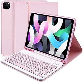 iPad Air 5th Generation Keyboard Case 10.92022, Slim Smart Keyboard Case for iPad Air 5th Gen 2022/Air 4th Gen 2020 10.9 Inch/Pro 11 2018, Detachable Wireless Keyboard with Pencil Holder (Pink)