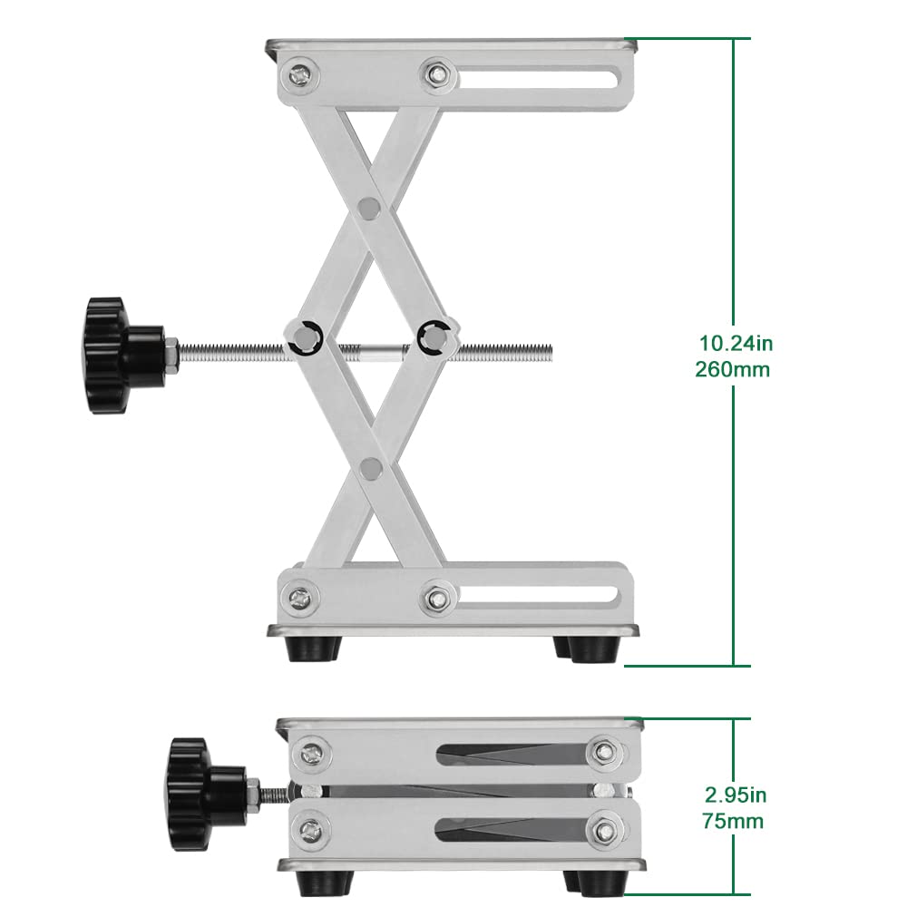 FunChem Sollevatore da laboratorio con forbice, 150 x 150 mm in acciaio inossidabile, supporto da tavolo pieghevole da laboratorio, altezza regolabile da 75 mm a 260 mm, capacità di carico 10 kg