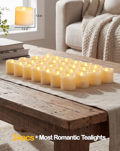 Image of Gmnee 24Pcs Tea Lights Battery Operated, 200+Hours Small LED Candles | Flameless Tealights Candles for Christmas, Wedding, Party, and Halloween Decoration (Battery Included)