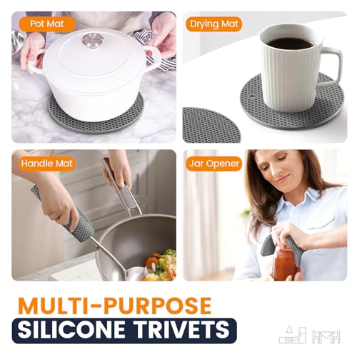 Silicone Trivet Mats 4 Heat Resistant Pot Holders Multipurpose Non-Slip Hot Pads for Kitchen Potholders, Drying mat, Jar Opener, Spoon Holder, Coaster.(Dark Grey) - Image 4