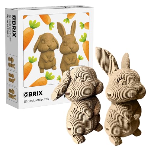 Image of QBRIX Big-Eared Couple 3D Puzzles for Adults, 3D Model Kit for Teens, DIY Crafts for Home Decor, Original Gift for Boys&Girls 14+, Cardboard Model Building Kit