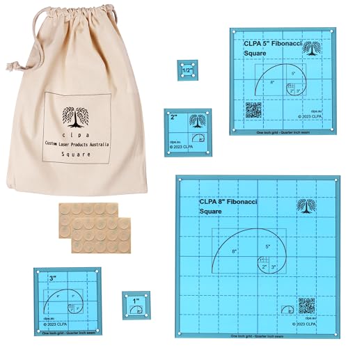 CLPA Premium Fibonacci Quilting Squares - Set of Fibonacci Related Squares from 8