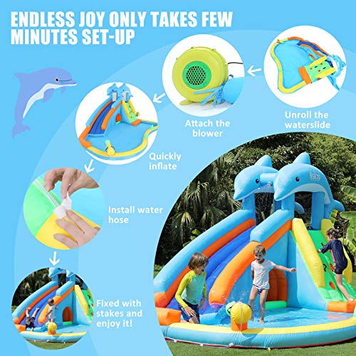 Naice Inflatable Water Slide, Bounce House For Wet And Dry, Climbing Wall & Larger Splash Pool, Water Gun & Hiding Hole, Outdoor Backyard Waterslide For Kids Children Girl Boy (W/ 480W Blower & Hose) #TOP7