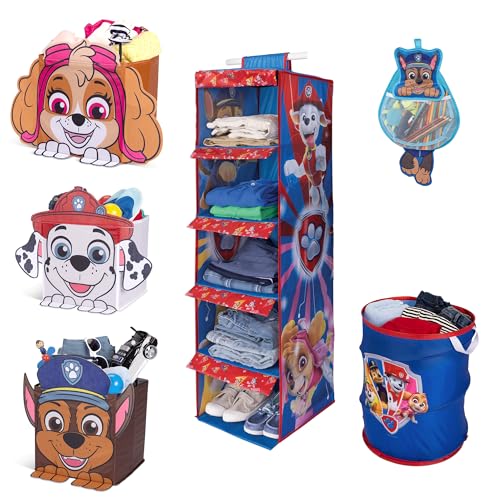 Paw Patrol Kids Room Essentials Decor Combo Pack - Storage Cubes Hanging Storage Pop-Up Hamper & Knick Knack Hanger