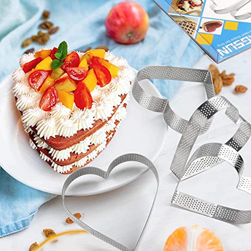 Fangsun Heart Tart Ring, Stainless Steel Perforated Tart Rings For Baking, Pastry Ring Mold For French Tarte, Gift Package (Heart Shape Set Of 4 - O 4") #TOP5