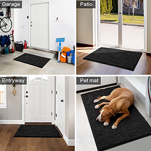 HOMEIDEAS Doormat Indoor Entrance, 48"x30", Highly Absorbent Chenille Large Muddy Dog Washable Non Slip Front Welcome Door Mat for Entryway, Black — view 6