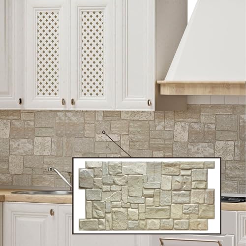 Untitled 3D-Wandpaneele PVC | Stein Optik | 1-20 Platten - 0.5-10 m² | Für Wohnzimmer, Küche & Bad | Einfache DIY-Montage (1, Light Shell)