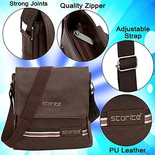 Image of Storite Stylish Small PU Leather Sling Cross Body Travel Office Messenger One Side Shoulder Bag With Adjustable Strap for Men & Women