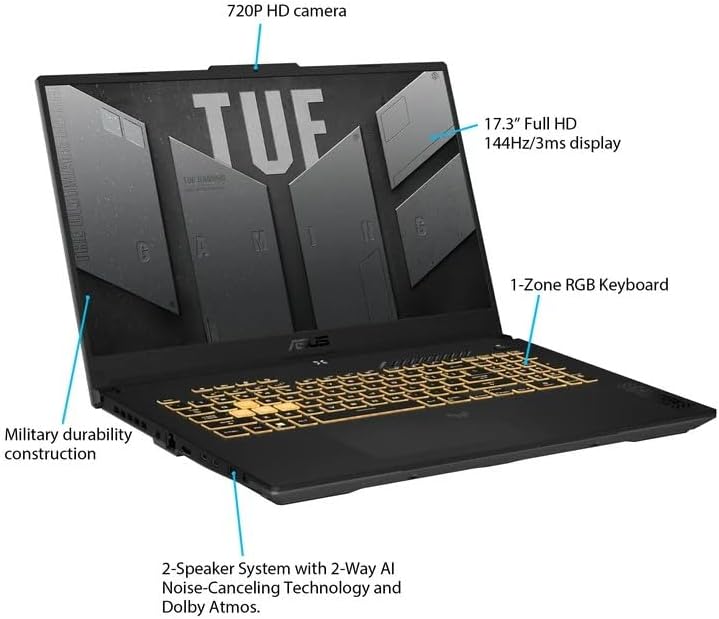 Miniatura 3 de ASUS Laptop para juegos TUF F17 2023, pantalla FHD de 17.3 pulgadas a 144 Hz, procesador Intel Core i5-12500H, GeForce RTX 3050, 16 GB DDR4 RAM, SSD