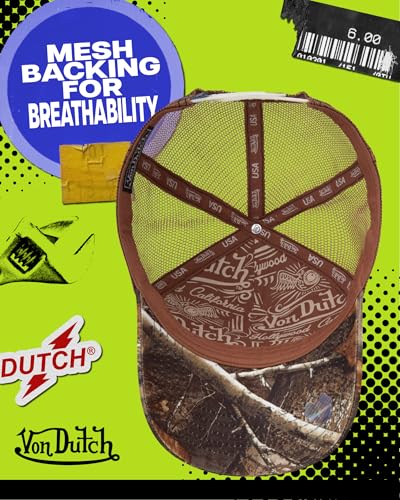 Image of Von Dutch Mens & Womens Trucker Hat - Adjustable Snapback Curved Brim Realtree Camo Hunting Baseball Cap for Men and Women