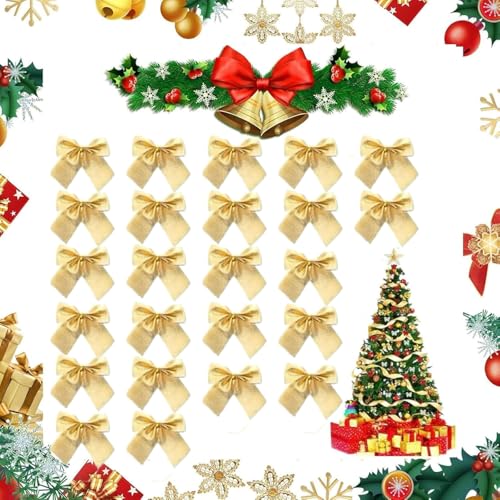 Rakiuty Lazos Navidad,Moños Navideños,Lazos Navideños,24 Piezas Lazos Arbol Navidad,Lazos para Arbol de Navidad,Arcos Navideños, Lazos Navidad Adornos Navideños Decoración Regalos Casa (Dorado)
