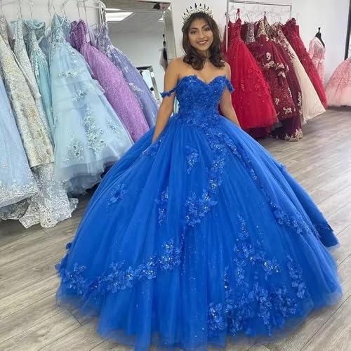 Off Shoulder Quinceanera Dresses Tulle Appliques Prom Dresses for Teens Long Ball Gown Puffy Sweet 16 Dress4