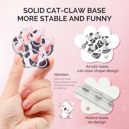Image of MelodySusie Update Nail Stand for Press Ons, Cute Cat Claw Magnetic Base for Painting Display Holder with Reusable Double-Sided Tape for Home DIY Salon Supplies, Spotted