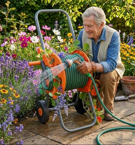 Image of Dolphy Portable Garden Water Hose Pipe Reel Cart with Wheels