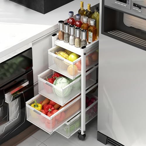 Carrito de cocina con ruedas de metal, carrito de almacenamiento multiusos con ruedas bloqueables y cesta de malla para organizar suministros de cocina