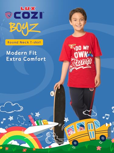 Image of Lux Cozi Printed Round Neck Half Sleeve Cotton T-Shirt for Boys | Prints May Vary |