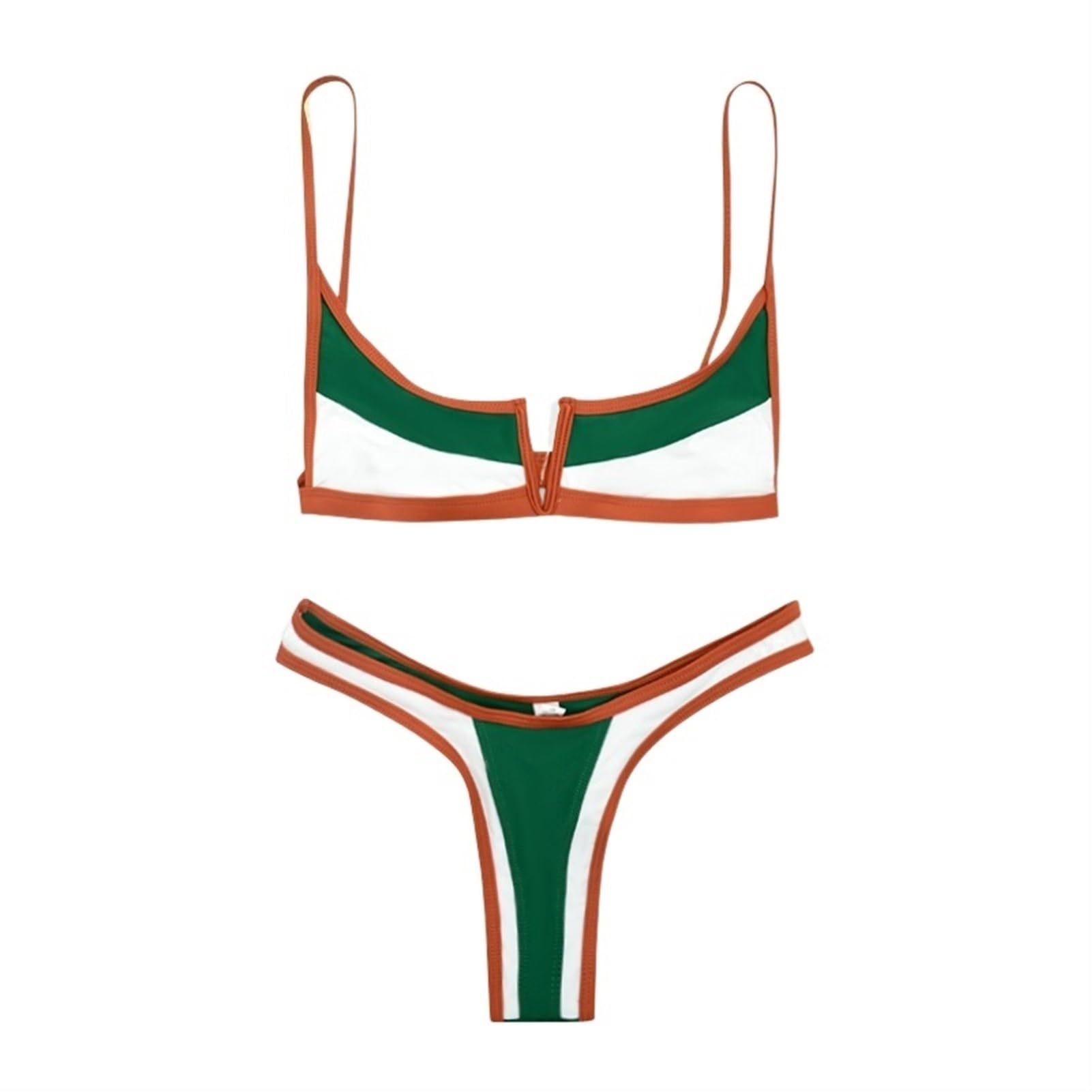 Vintage Retro Bikini Patchwork Traje De Baño Tanga Brasileño Sexy Traje De Baño Femenino Verano Micro V-Bar Verde Trajes De Baño