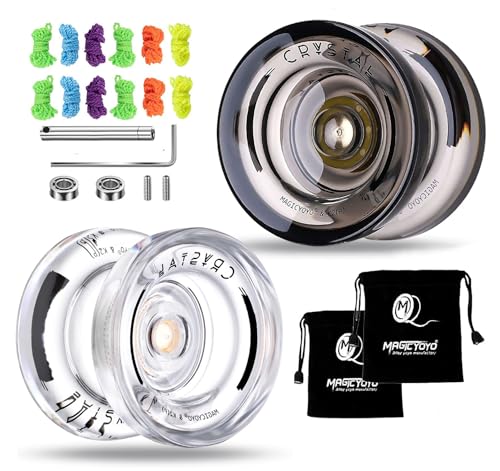 Image of MAGICYOYO 2 Pack of Yoyos K2 Crystal, Responsive Yo-yo for Kids Beginner, Dual Function Yo yos with Replacement Unresponsive Bearing for Advanced Player+Bearing Removal Tools+12 Strings+2 Bags