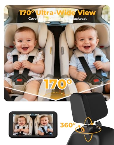 Image of Luckview BM2A Baby Car Camera, Night Vision & 5.2 inch 1080P Display for Rear-Facing Car Seats, Easy No-Damage Install, Patented Anti-Shake Mount - Ideal for Parents and Pet Owners