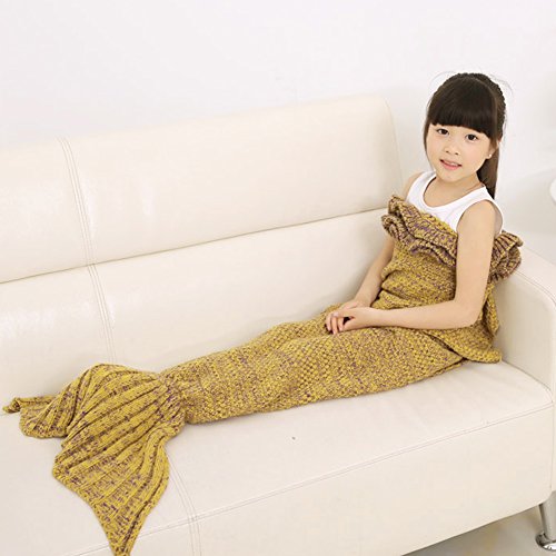 Manta de la cola de la sirena, manta de la manta de dormir de la sirena de All Seasons, AIGUMI manta del ganchillo Handcraft Sofa caliente de la sala de estar para (Amarillo)