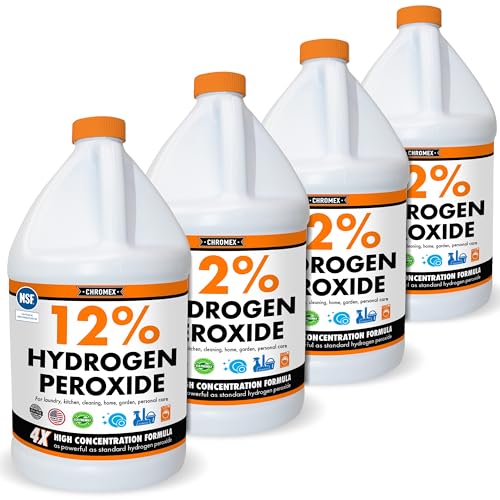 Image of Chromex Hydrogen Peroxide 12 Percent Food Grade, 4x Power Concentrated Solution, 4 Gallons Dilute to 16 Gallons, Versatile Uses include Topical Care, Home, Kitchen, Bath Cleaner, NSF Certified