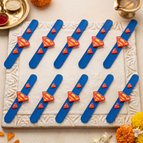 Image of Superman Slap Band Rakhi and Friendship Band Pack of 10 | Return Gift for Boys | Raksha Bandhan and Birthday Party Favour