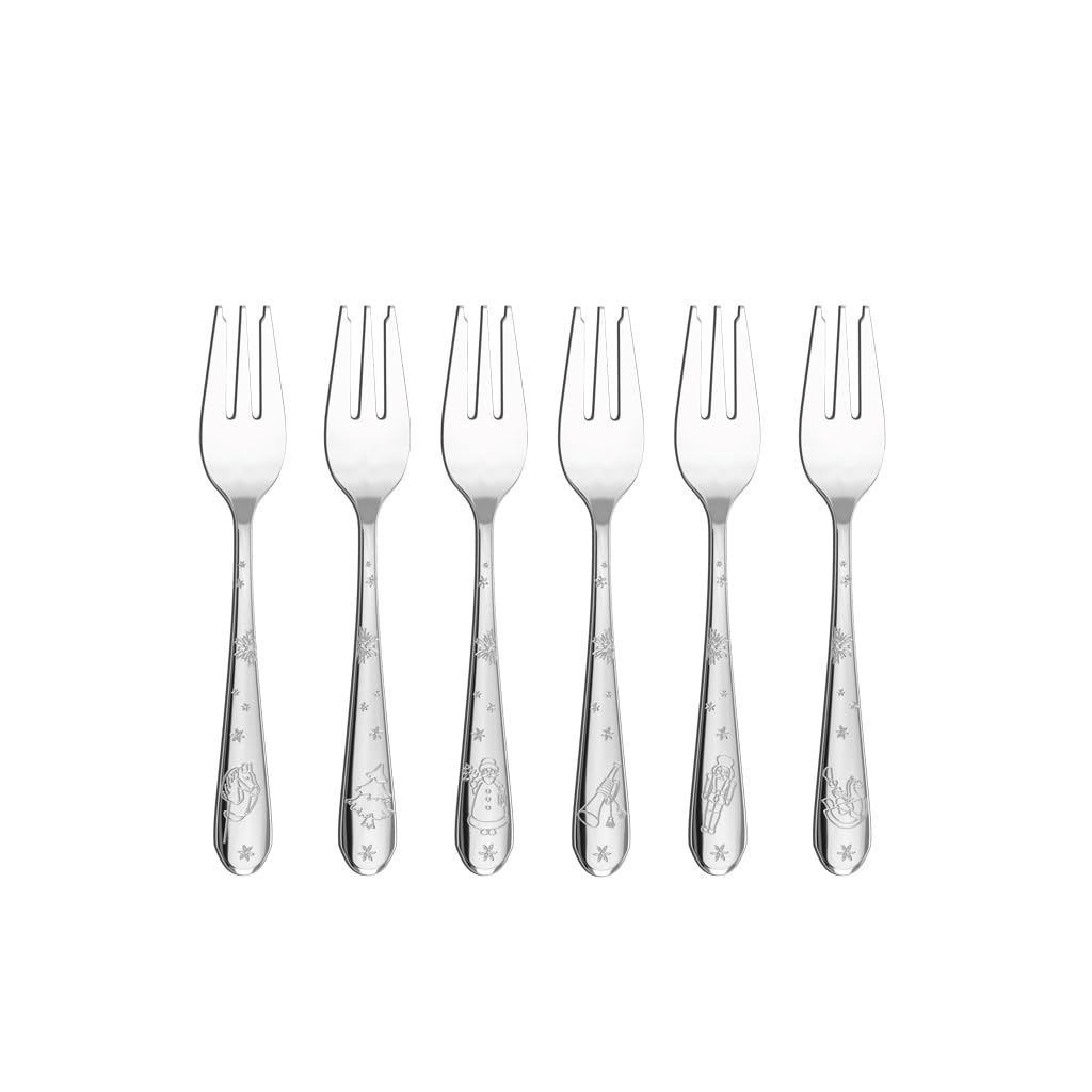 Villeroy & Boch - Toy's Delight set de tenedores para tarta 6 piezas plateado, apto para lavavajillas, Navidad, cubiertos 6 personas, tenedores pequeños postre, acero inoxidable