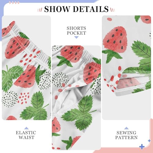 Strawberry and Leaf Boys Long Pants Soft Trousers Elastic Waist Kids Lounge Bottoms with Pockets S-XL4