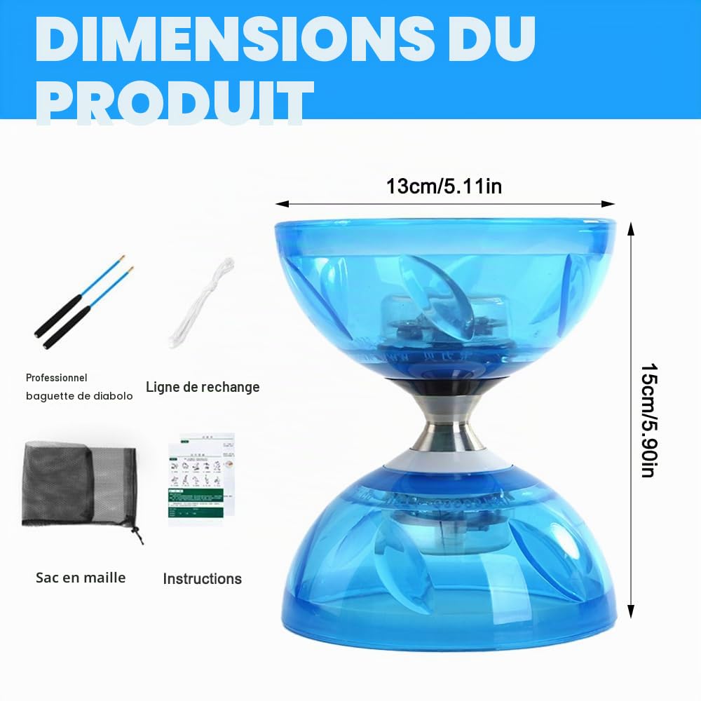 LED Diabolo roulement à Billes, 4,5 mm kit de jonglage pour Lumineux dans l'obscurité Diabolo Enfant freiner avec roulement à Billes, Jouet de jonglage pour Enfants et Adultes