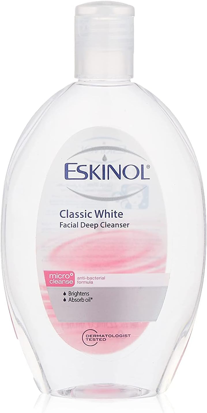 Eskinol Blackhead Eliminating Classic White Facial Deep Cleanser For Oily Skin | Micro-Cleanse & Anti-Bacterial Formula Removes Dirt & Excess Oil | Skin Brightening Face Toner for Men & Women | 225 ml