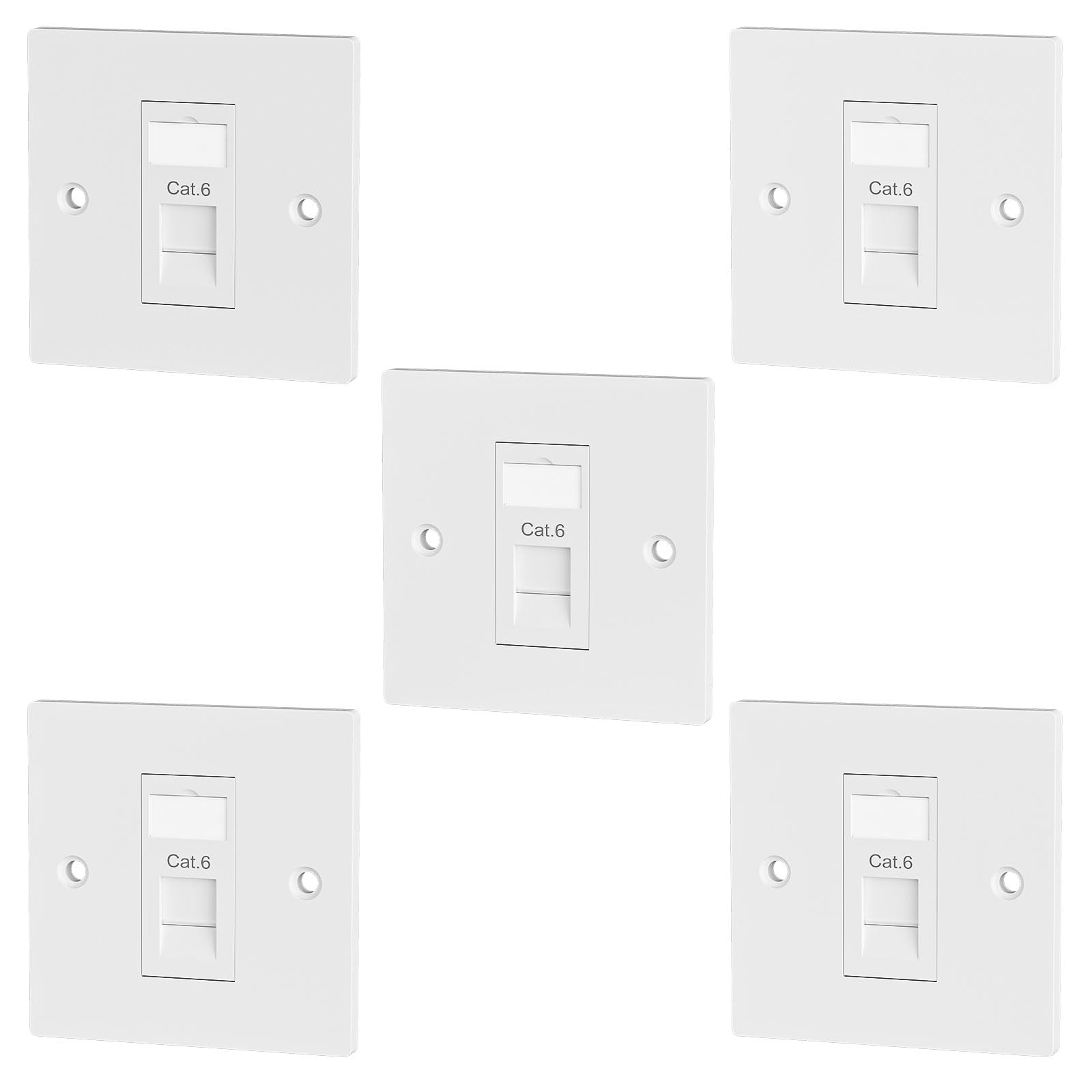 FGB RJ45 Socket Faceplate Wall Plate, RJ45 Wall Sockets Cat6 Single Port for CAT6/CAT5E/CAT5 Ethernet Cable Networking Socket Box with Keystones Jack Modular, 5 Pack — image 1