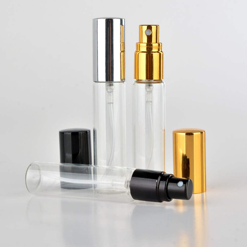Bottigliette Plastica100 Pezzi / 5 ml 10 ml Bottiglia di Profumo Portatile in Vetro Ricaricabile con atomizzatore in Alluminio Custodia Vuota per Profumo per viaggiatore-15ml_Argento