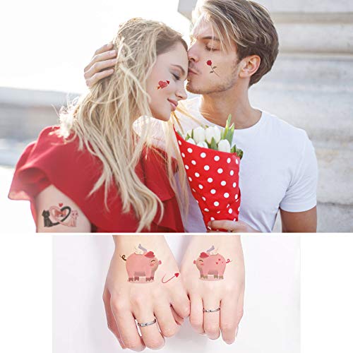 Fanoshon Love Heart Temporary Tattoos For Adults Teens, 10 Sheets Romantic Cartoon Sweet Love Couples Fake Body Tattoo Stickers For Valentine's Day Women Wedding Party Christmas Gift Party Favors #TOP4