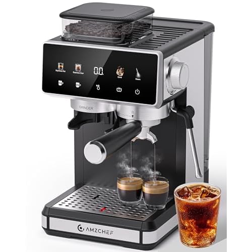 AMZCHEF 20 Bar Espresso Machine with Grinder – 3 Temp Coffee Machine with 20 Grinding Settings, Hot/Cold Brew Espresso Maker with Milk Frother, Coffee Maker for Latte/Cappuccino,61oz Water Tank, Black