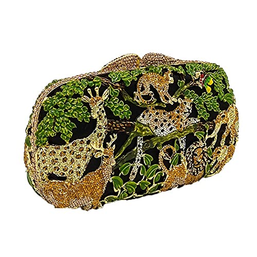 Image of Boutique De FGG Forest Jungle Animal World Crystal Clutch Purse for Women Formal Evening Bags Rhinestone Clutch Handbag,Mini