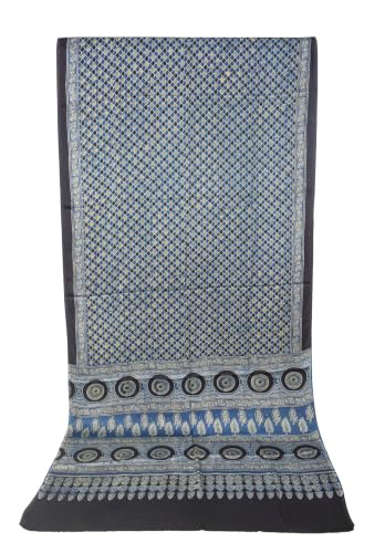 Image of Ethnics of Kutch Womenss Ajrakh Modal Silk Natural Dye Hand Block Print Saree with Blouse Piece - 5.5 Mtr Length