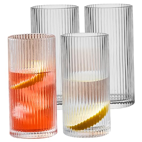 Verres côtelés lot de 4 450 ml ronds transparents pour café - 2