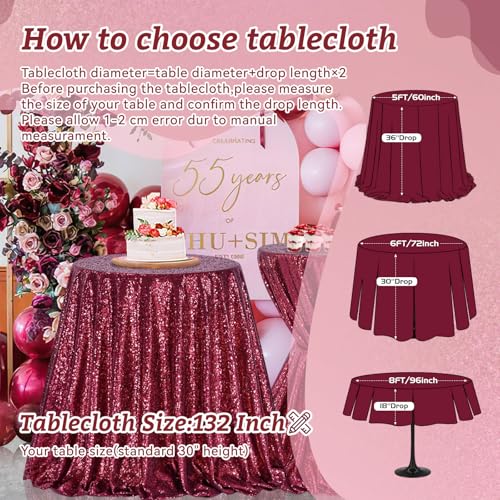 Image of B-COOL Round Tablecloth Sequin Draping Decorations: 132 Inch Tablecloths Sequence Overlay Shimmer Fabric for Birthday Dinner Parties Christmas