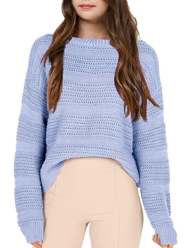 Image of Girls Pullover Sweater Crewneck Long Sleeve Solid Soft Knit Sweater