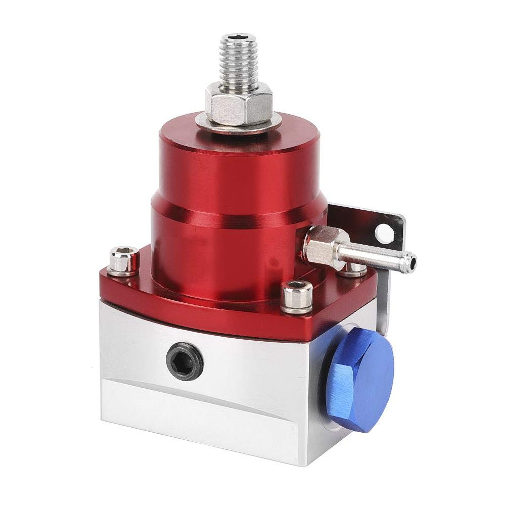KIMISS Regolatore di pressione carburante universale regolabile per auto, kit manometro per carburante in acciaio inox 304 con manometro 100PSI(rosso + argento)=regolatore pressione benzina