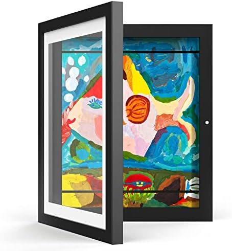 Kids Art Frame - Kids Artwork Frames Changeable Display 8 x10.5 with Mat or 9.7x12.3 Without Mat, Front Opening Picture Display Frames holds 50, Horizontal and Vertical Formats Art-Work (Black)