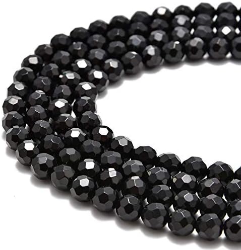 Miniatura 2 de JM Design Cuentas de piedras preciosas sueltas redondas y facetadas grandes de ónix negro, tamaño 0.315 in, 15.5 pulgadas, hebra para fabricación de