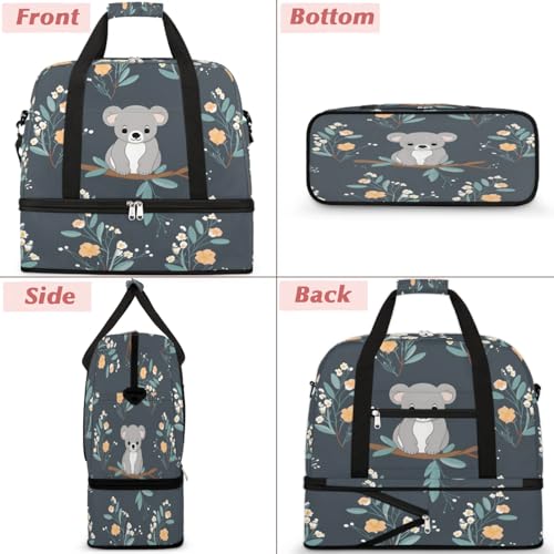 Travel Duffel Bags Koala Cute Animal Foldable Weekender Bags for Women with Shoes Compartment Waterproof & Tear Resistant Carry on Overnight Luggage Duffel Bag Shoulder Sports Tote Bag3