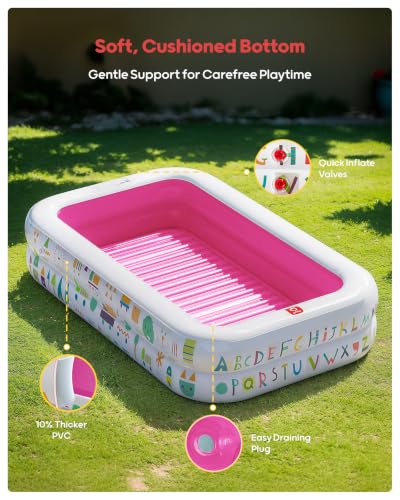 Image of QPAU Kiddie Pool with Canopy, Inflatable Design, 65 x 39 in, Pink