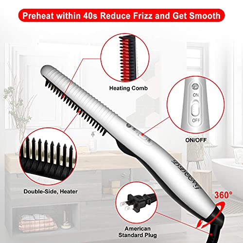 Ddong O6-QLIQ-ELSM Beard Straightener Comb For Men,Hair Hot Comb,Quick Electric Heated Beard Brush Styler,Travel Portable Styling Comb Beard Iron thumb #1