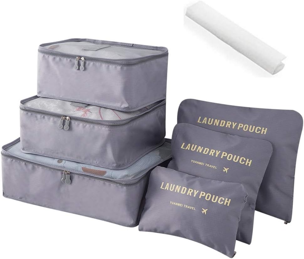 Travel Luggage Packing Organizer, Packing Cubes, Luggage Organizer Bag, Travel Bag for Packing, Luggage Cube, Suitcase Pouch, Laundry Pouch Travel Bag-Pack of 7 (Grey)