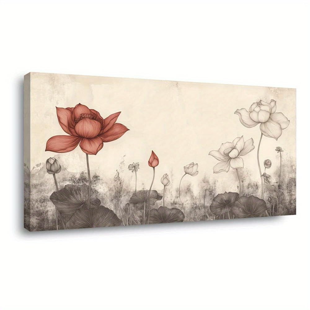 CWZBFEH Modern Wall Art for Lotus Drawing Painting, for Living Room, Abstract Wall Decor(45x90cm/No frame)